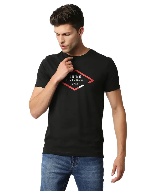 Being Human Clothing Men Regular Fit Crew Neck T-Shirts-Black