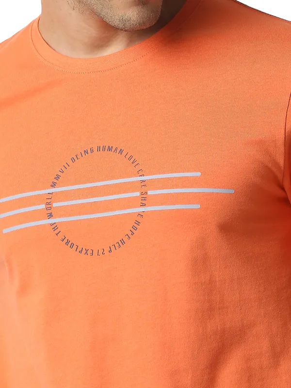 Being Human Regular Fit Men Crew Neck T-Shirts-Orange