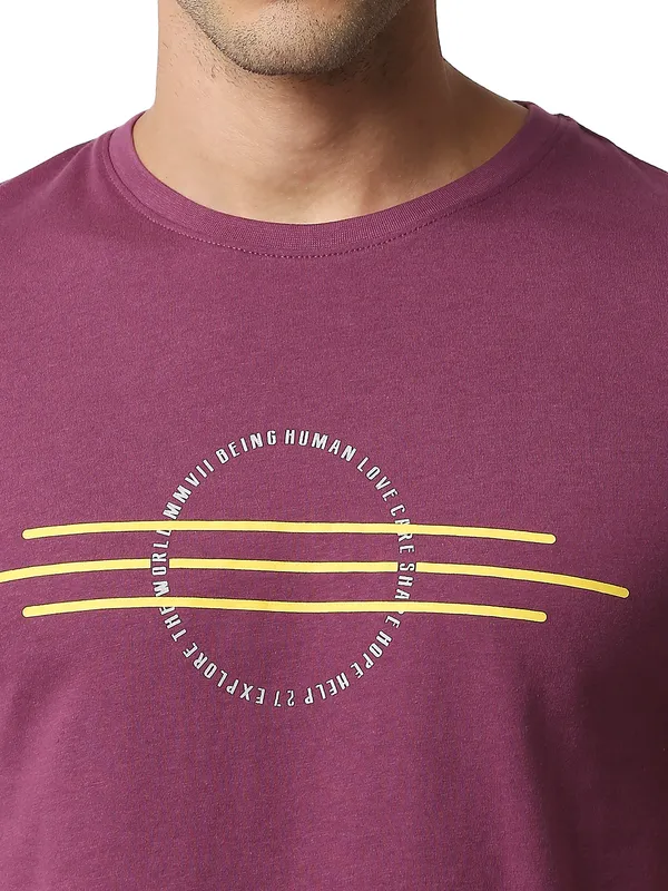 Being Human Regular Fit Men Crew Neck T-Shirts-Plum