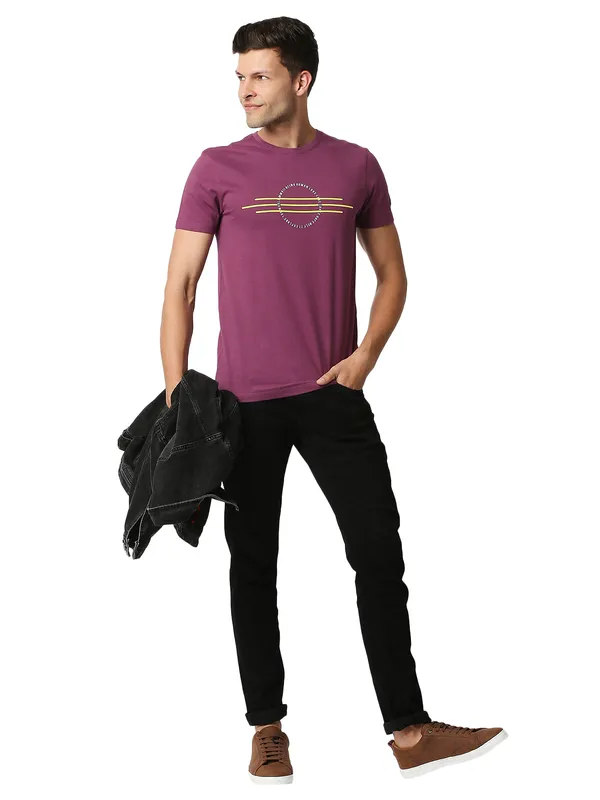 Being Human Regular Fit Men Crew Neck T-Shirts-Plum