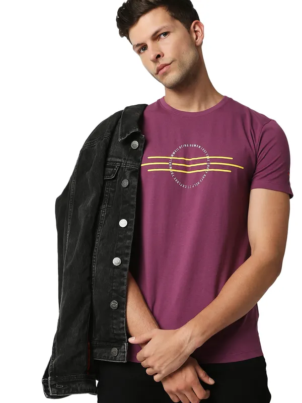 Being Human Regular Fit Men Crew Neck T-Shirts-Plum