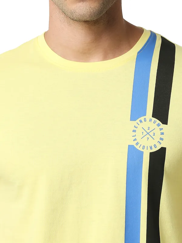 Being Human Regular Fit Men Crew Neck T-Shirts-Lemon