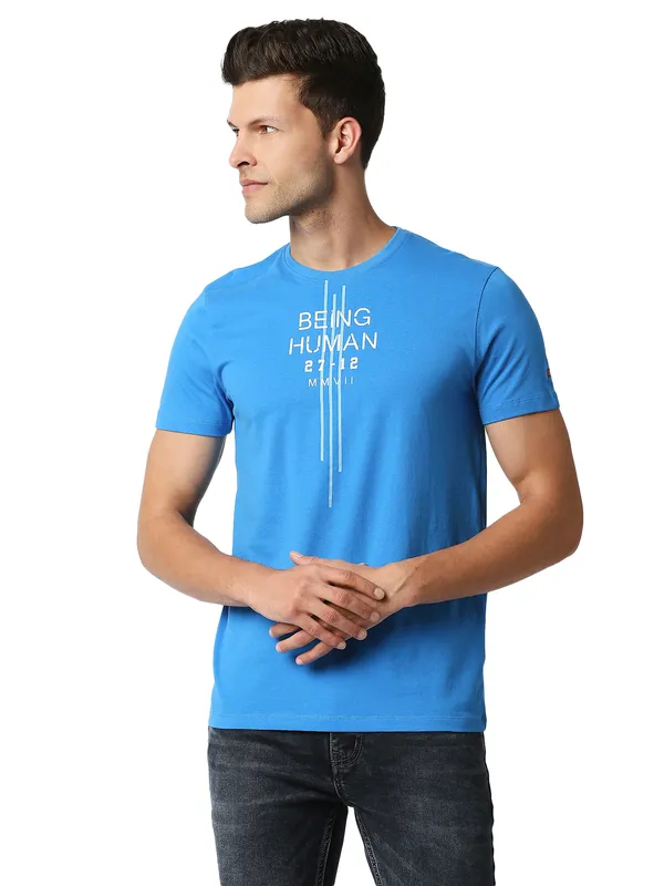 Being Human Regular Fit Men Crew Neck T-Shirts-Blue
