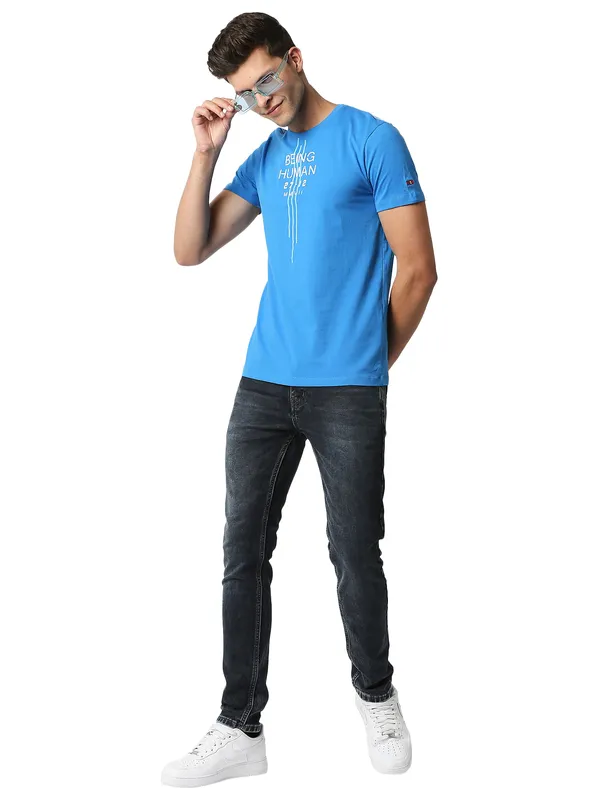 Being Human Regular Fit Men Crew Neck T-Shirts-Blue
