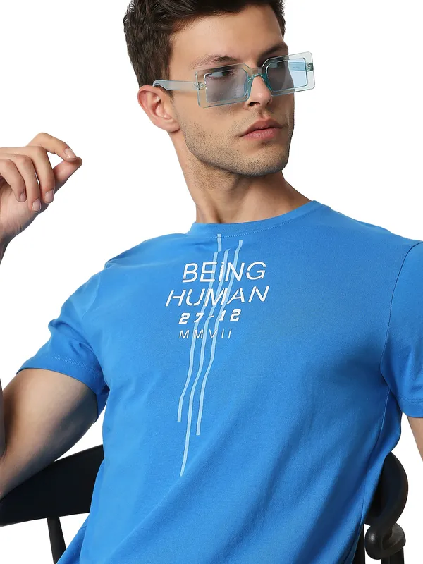 Being Human Regular Fit Men Crew Neck T-Shirts-Blue
