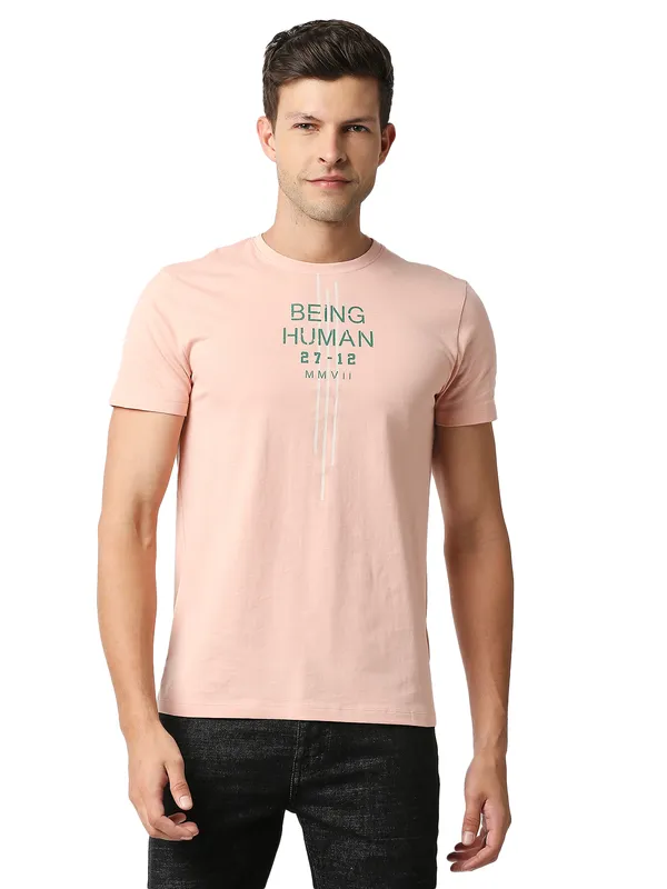 Being Human Regular Fit Men Crew Neck T-Shirts-Powderpink