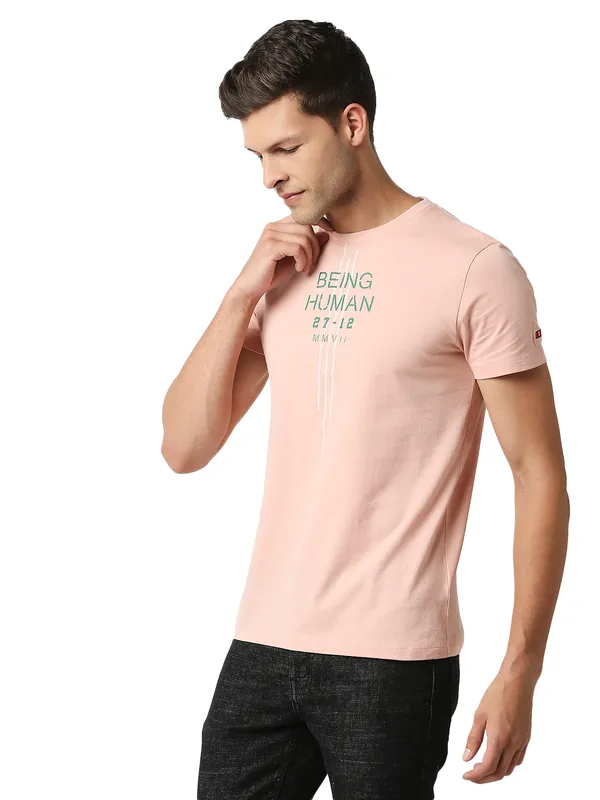 Being Human Regular Fit Men Crew Neck T-Shirts-Powderpink