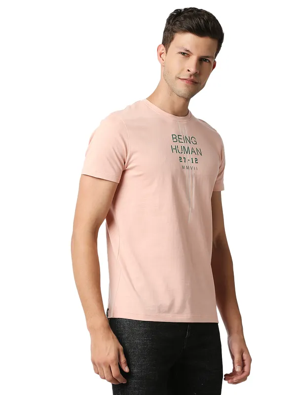 Being Human Regular Fit Men Crew Neck T-Shirts-Powderpink