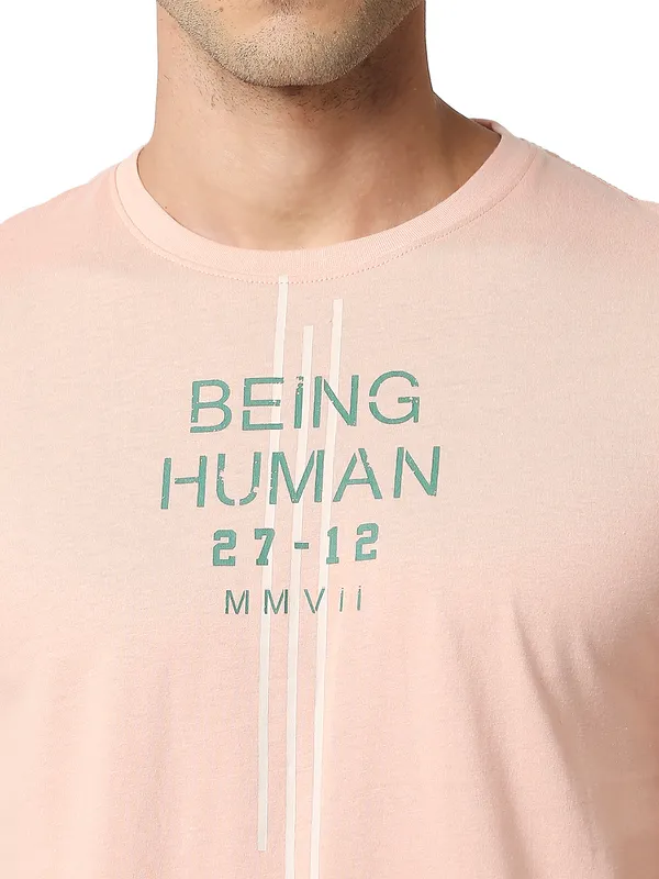 Being Human Regular Fit Men Crew Neck T-Shirts-Powderpink