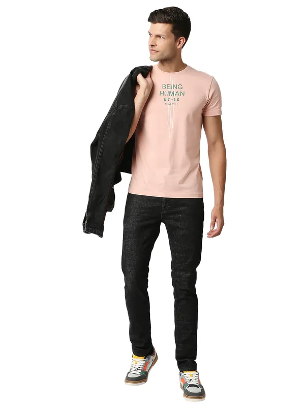 Being Human Regular Fit Men Crew Neck T-Shirts-Powderpink