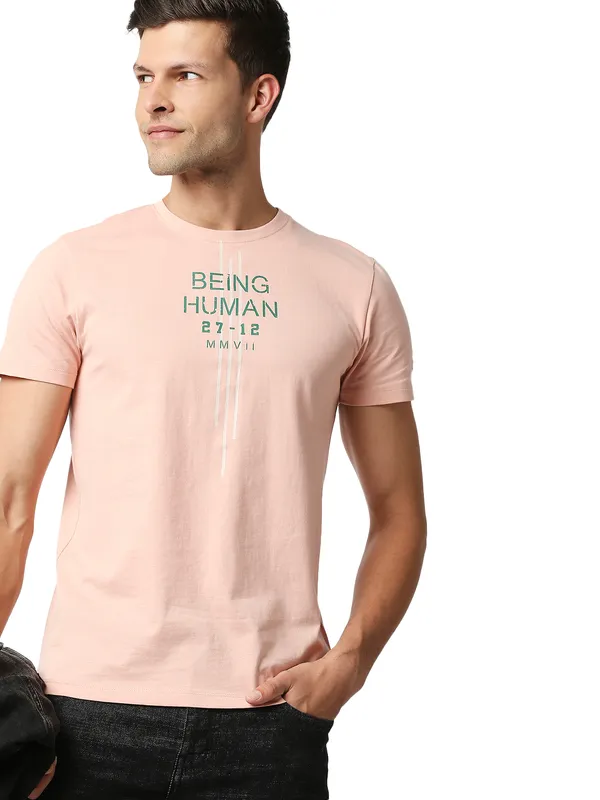 Being Human Regular Fit Men Crew Neck T-Shirts-Powderpink