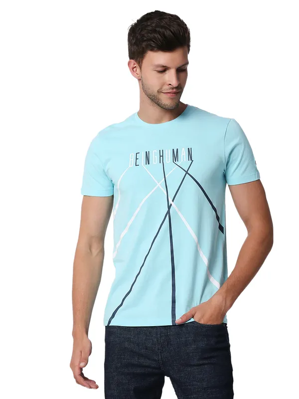 Being Human Regular Fit Men Crew Neck T-Shirts-Aqua