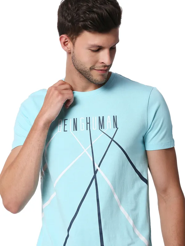 Being Human Regular Fit Men Crew Neck T-Shirts-Aqua
