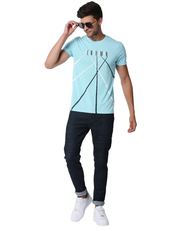 Being Human Regular Fit Men Crew Neck T-Shirts-Aqua