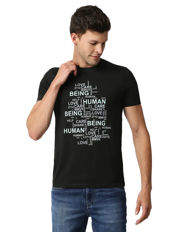 Being Human Clothing Men Regular Fit Crew Neck T-Shirts-Black
