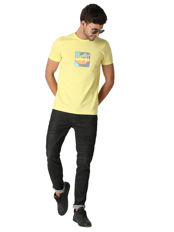Being Human Regular Fit Men Crew Neck T-Shirts-Lemon