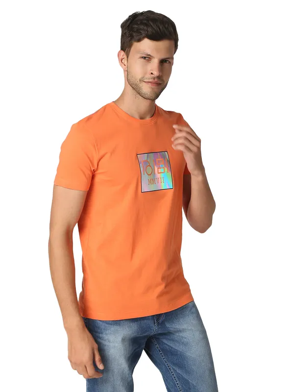 Being Human Regular Fit Men Crew Neck T-Shirts-Orange