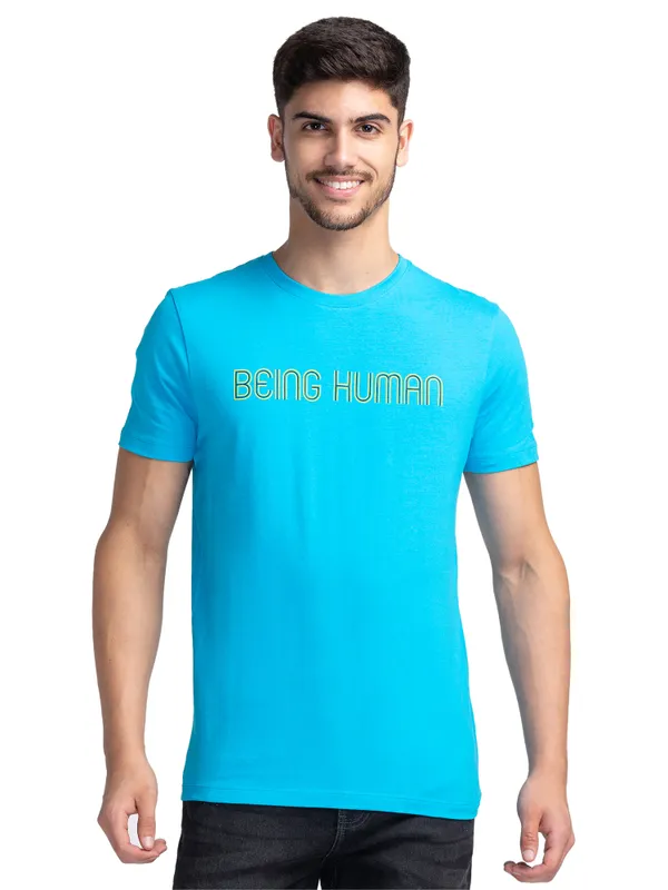 Being Human Regular Fit Men Crew Neck T-Shirts-Vivid Blue