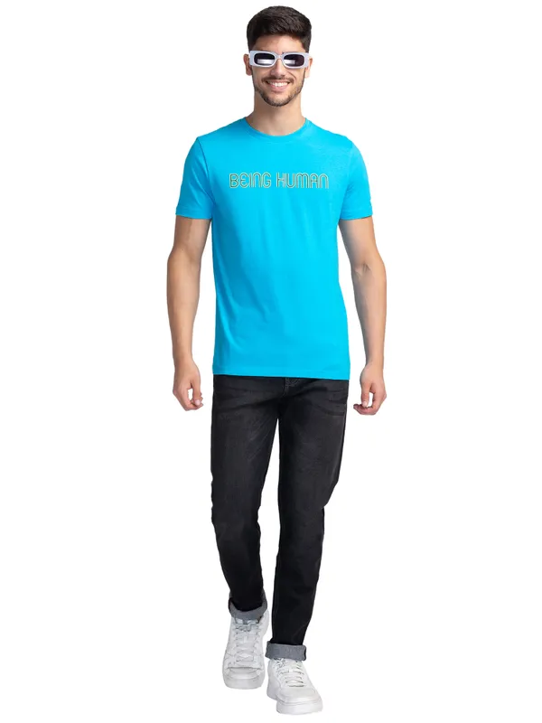 Being Human Regular Fit Men Crew Neck T-Shirts-Vivid Blue