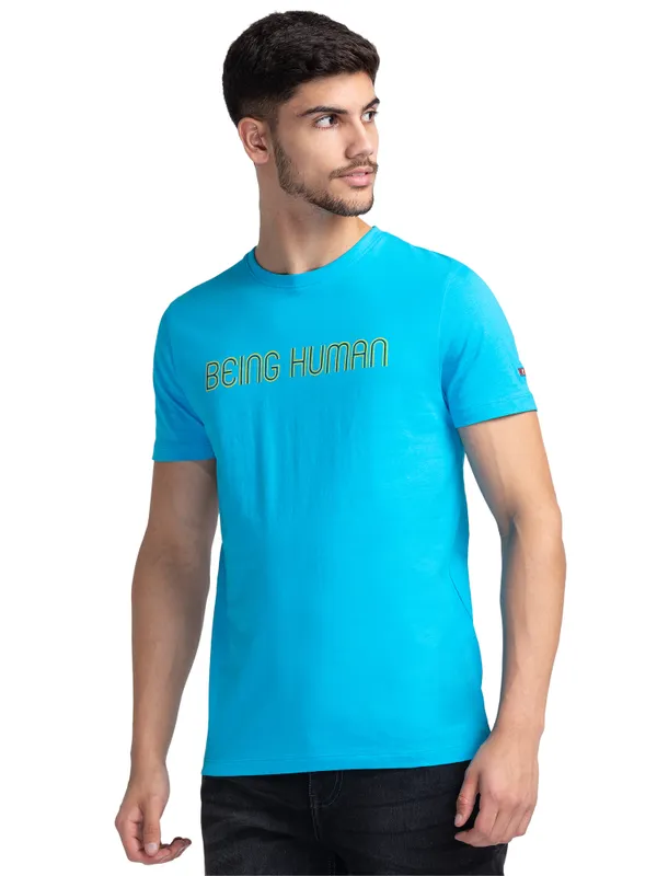 Being Human Regular Fit Men Crew Neck T-Shirts-Vivid Blue