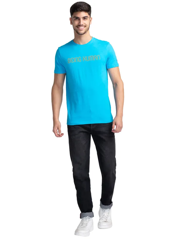 Being Human Regular Fit Men Crew Neck T-Shirts-Vivid Blue