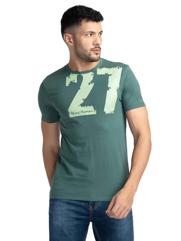 Being Human Regular Fit Men Crew Neck T-Shirts-Dk.Green