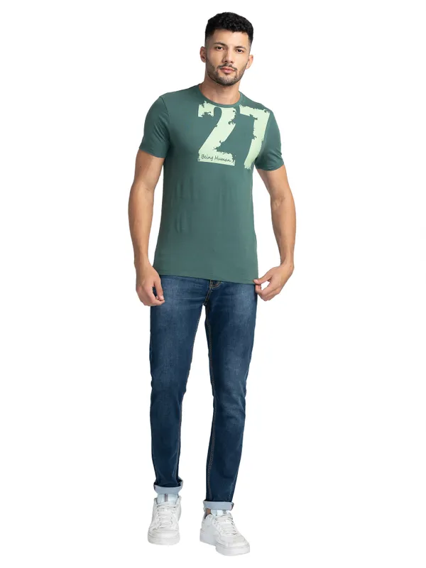 Being Human Regular Fit Men Crew Neck T-Shirts-Dk.Green
