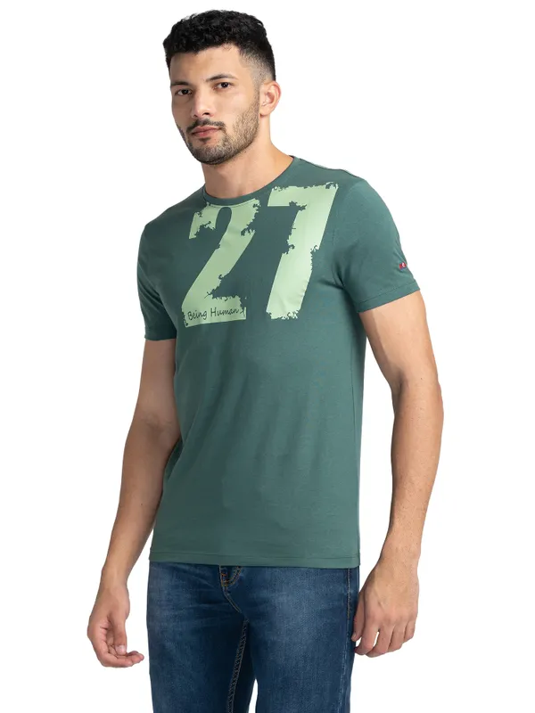 Being Human Regular Fit Men Crew Neck T-Shirts-Dk.Green