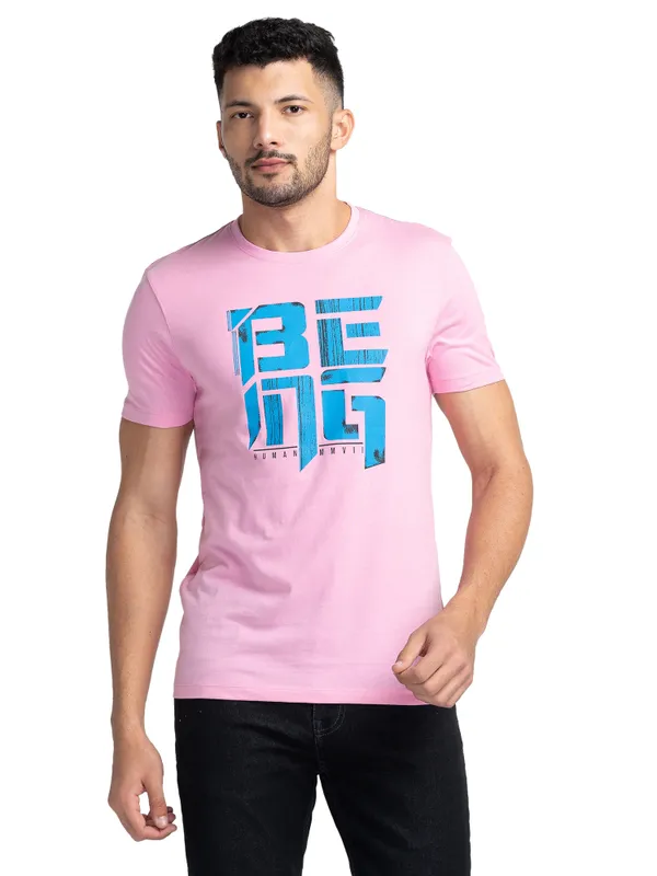 Being Human Regular Fit Men Crew Neck T-Shirts-Prism Pink