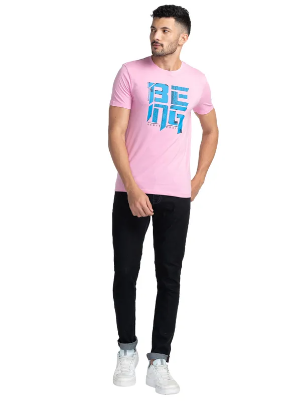 Being Human Regular Fit Men Crew Neck T-Shirts-Prism Pink