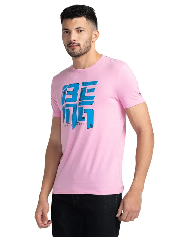 Being Human Regular Fit Men Crew Neck T-Shirts-Prism Pink