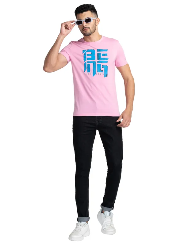 Being Human Regular Fit Men Crew Neck T-Shirts-Prism Pink