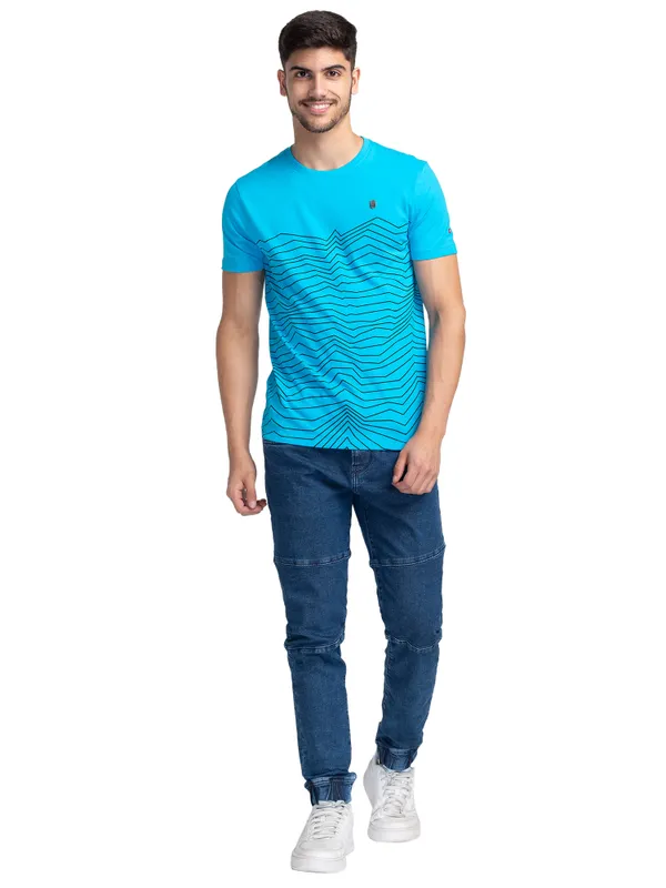 Being Human Regular Fit Men Crew Neck T-Shirts-Vivid Blue