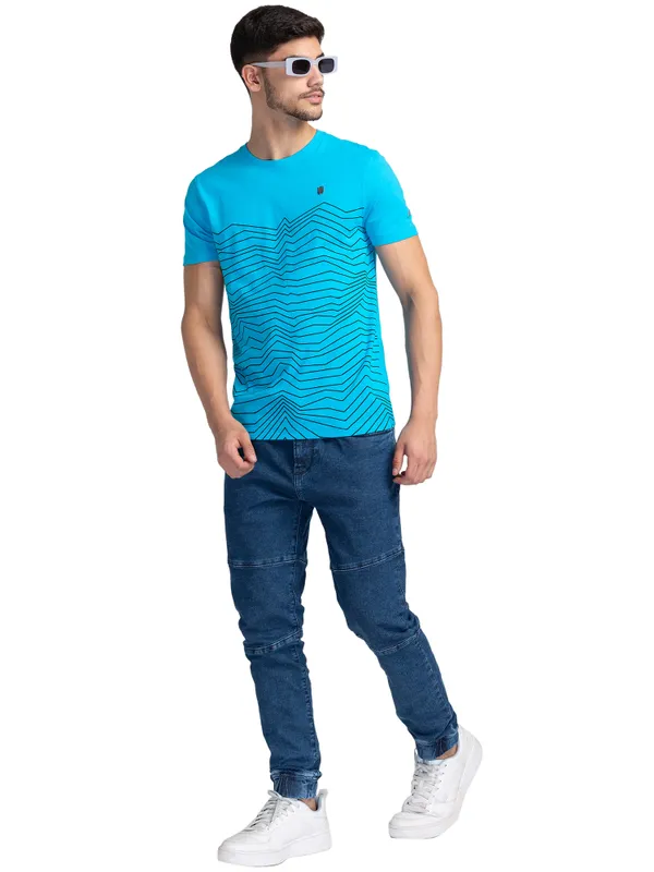 Being Human Regular Fit Men Crew Neck T-Shirts-Vivid Blue
