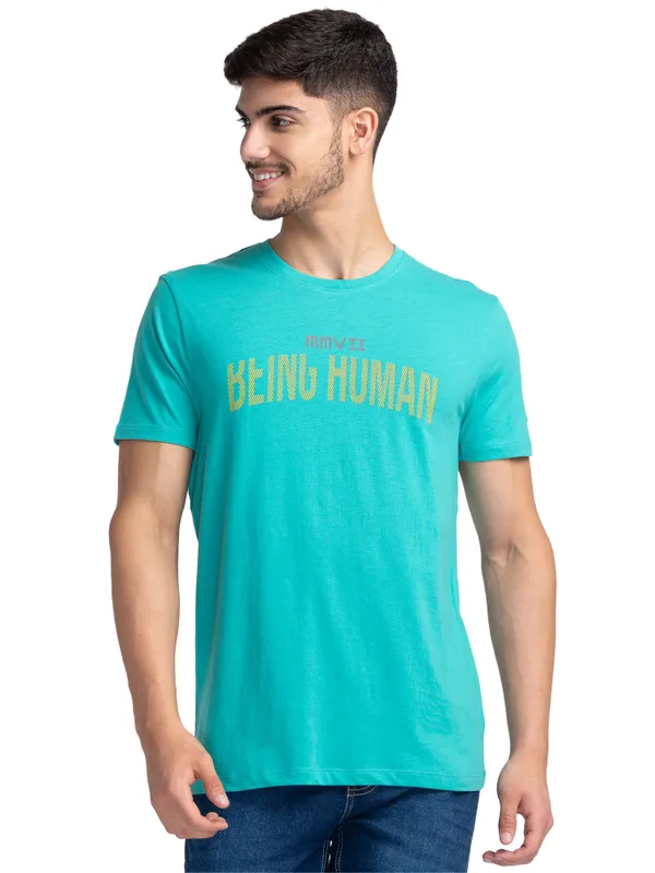 Being Human Regular Fit Men Crew Neck T-Shirts-Pool Green