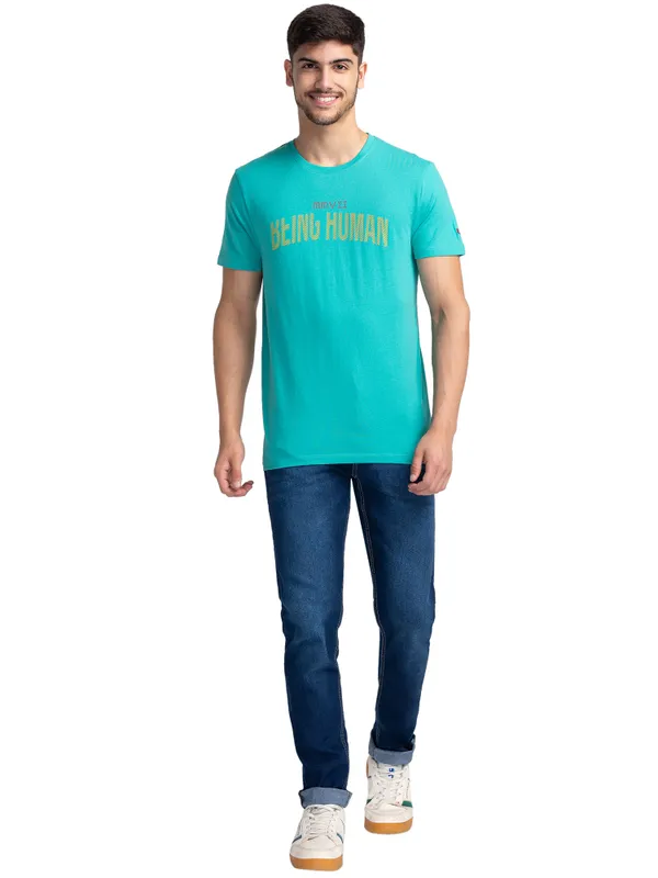Being Human Regular Fit Men Crew Neck T-Shirts-Pool Green