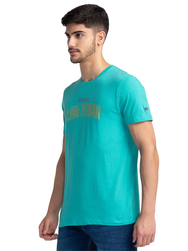 Being Human Regular Fit Men Crew Neck T-Shirts-Pool Green