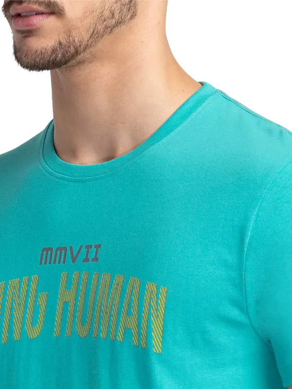 Being Human Regular Fit Men Crew Neck T-Shirts-Pool Green