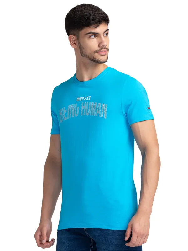 Being Human Regular Fit Men Crew Neck T-Shirts-Vivid Blue