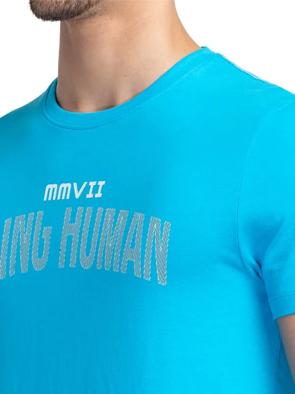 Being Human Regular Fit Men Crew Neck T-Shirts-Vivid Blue