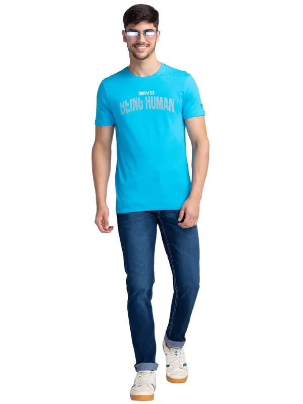 Being Human Regular Fit Men Crew Neck T-Shirts-Vivid Blue