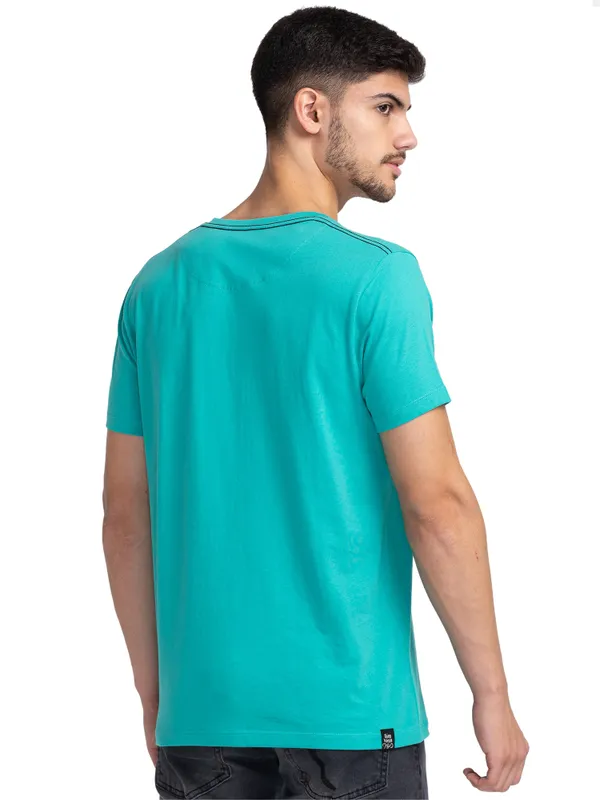Being Human Clothing Men Regular Fit Henley Neck T-Shirts-Pool Green