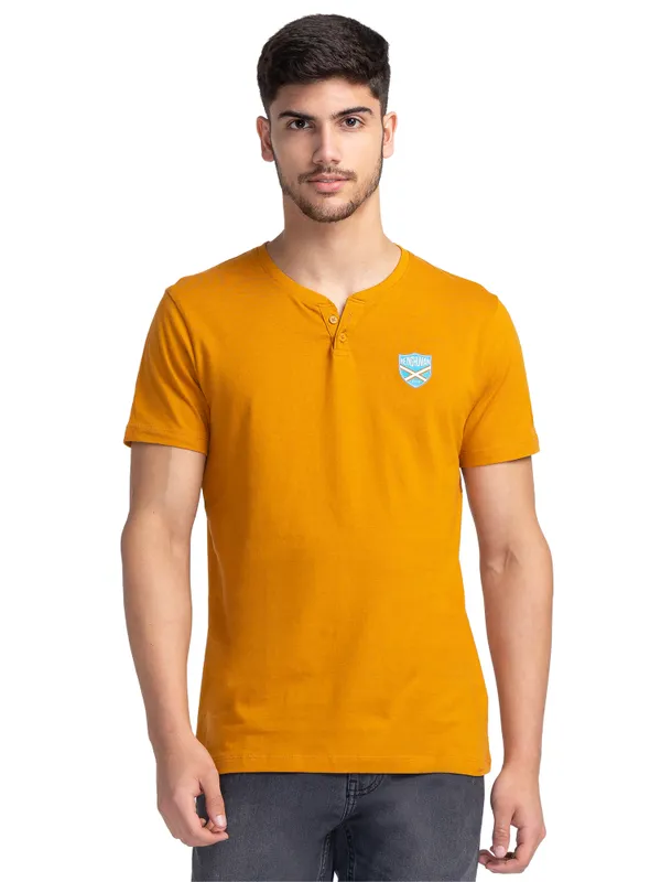 Being Human Clothing Men Regular Fit Henley Neck T-Shirts-Thai Curry