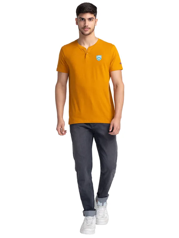 Being Human Clothing Men Regular Fit Henley Neck T-Shirts-Thai Curry