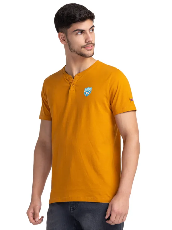 Being Human Clothing Men Regular Fit Henley Neck T-Shirts-Thai Curry