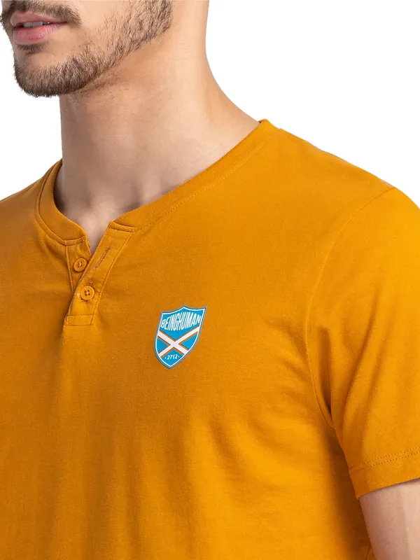 Being Human Clothing Men Regular Fit Henley Neck T-Shirts-Thai Curry