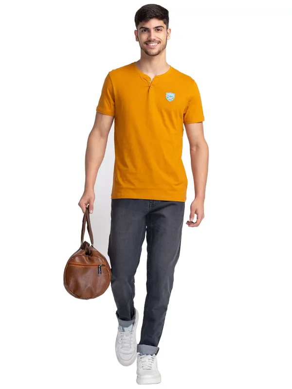Being Human Clothing Men Regular Fit Henley Neck T-Shirts-Thai Curry