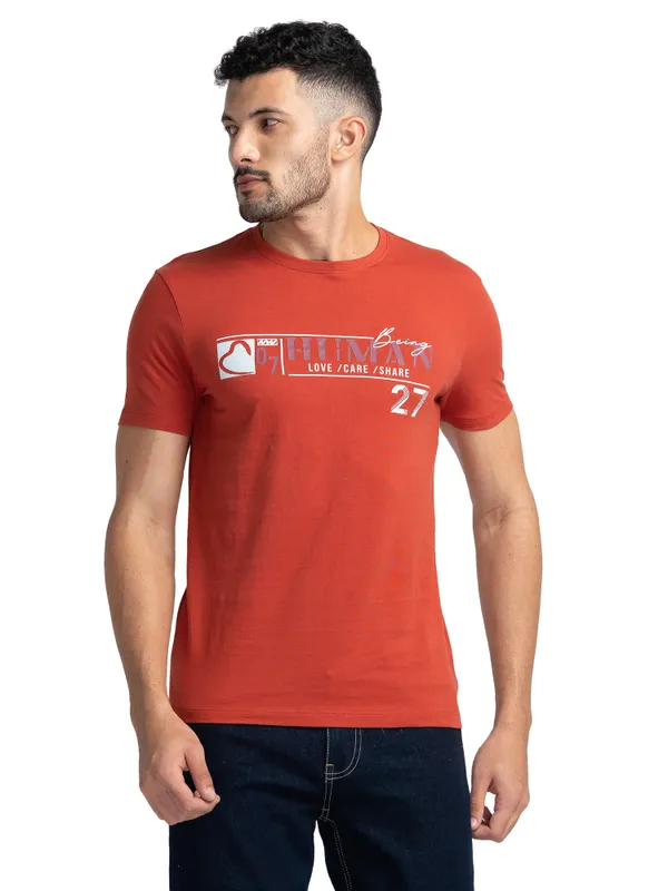 Being Human Regular Fit Men Crew Neck T-Shirts-Red Ochre
