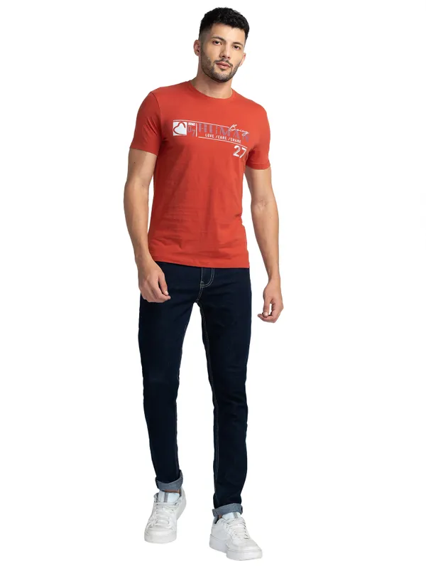 Being Human Regular Fit Men Crew Neck T-Shirts-Red Ochre