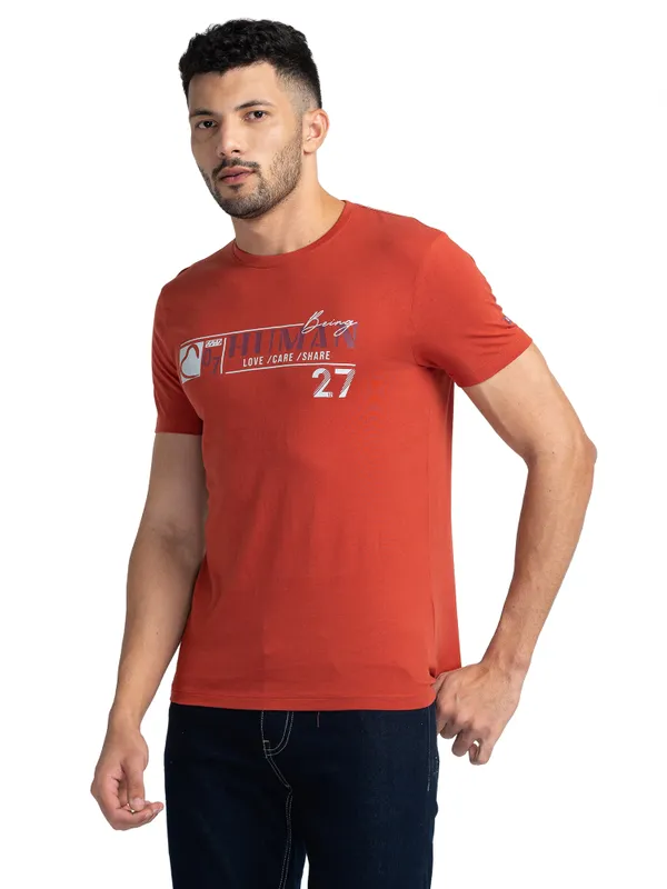 Being Human Regular Fit Men Crew Neck T-Shirts-Red Ochre
